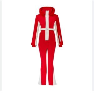 Red Colorblock Flared Ski Suit